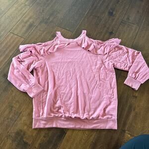 Express One Elena Top Size Small Pink‎ Ruffle Blouse Open Shoulder Rayon